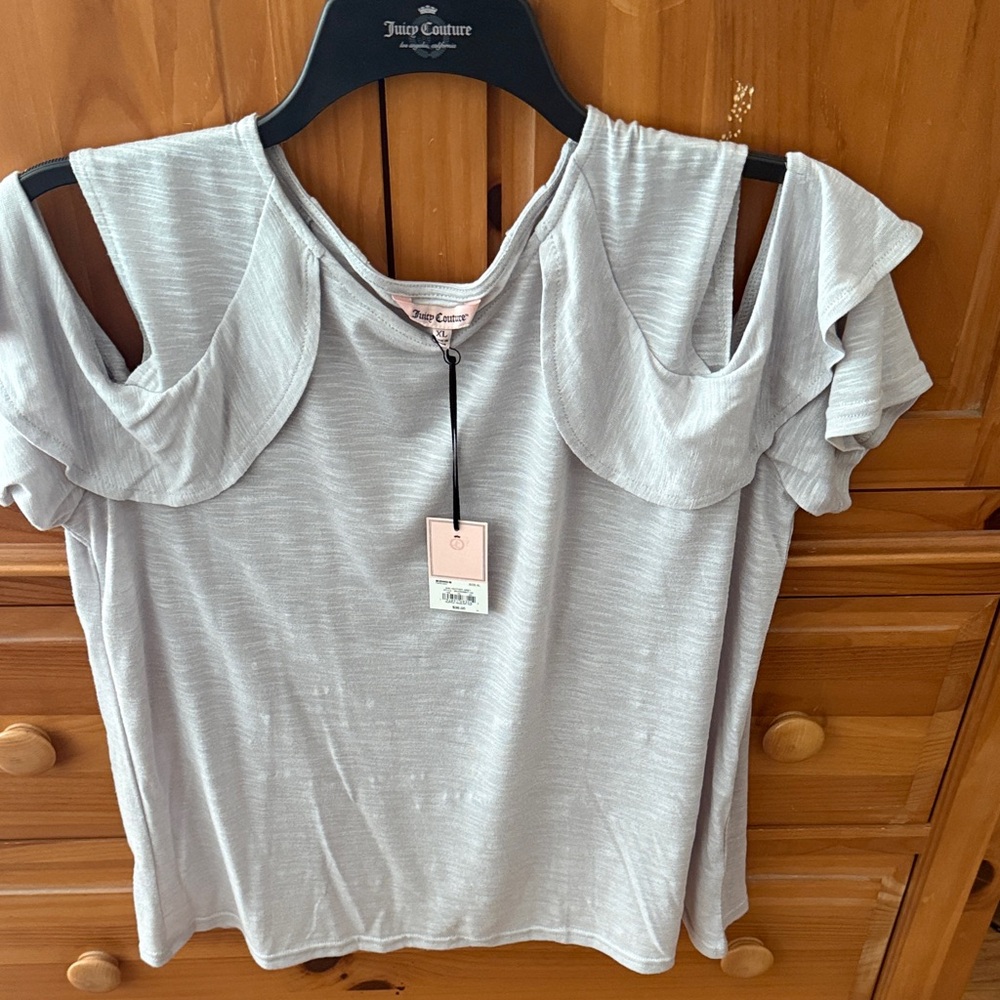 Juicy Couture Light Gray Cold-Shoulder Ruffle Top